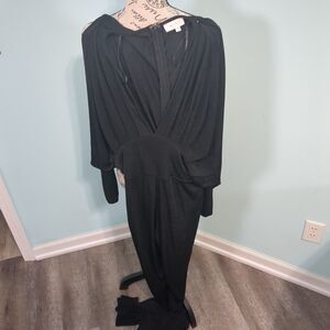 Mabel black wide leg jumpsuit deep v neck dolman sleeve medium